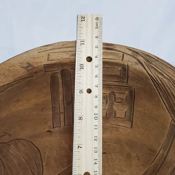 VTG Asian Hand Carved Wood Bowl Engraved Rustic Low Floral Design 11” Decorative - Picture 3 of 9